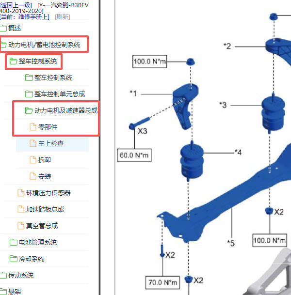 2019-2020年一汽奔腾B30EV400驱动电机安装扭矩