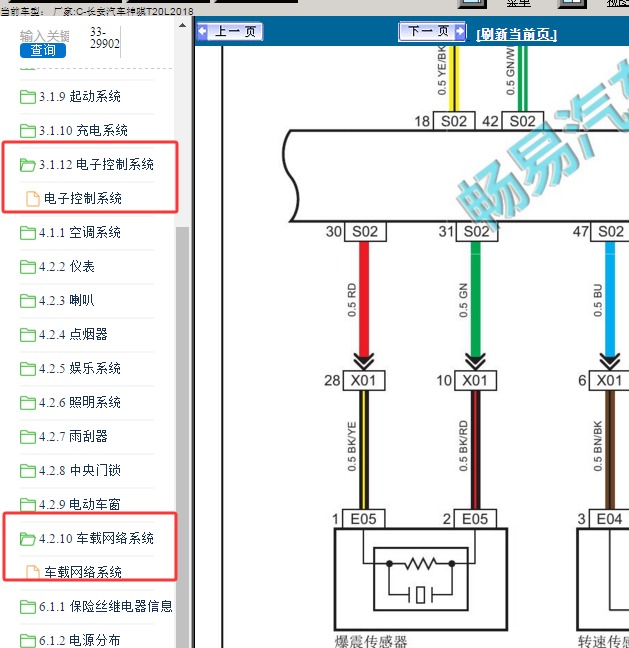 2018年长安汽车神骐T20L 发动机和obd诊断电路图