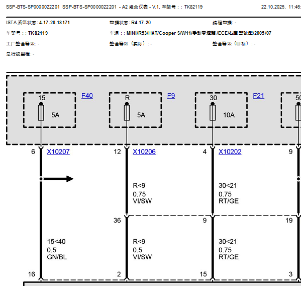 2010年宝马MINI 仪表ABS和转向电路图和针脚资料