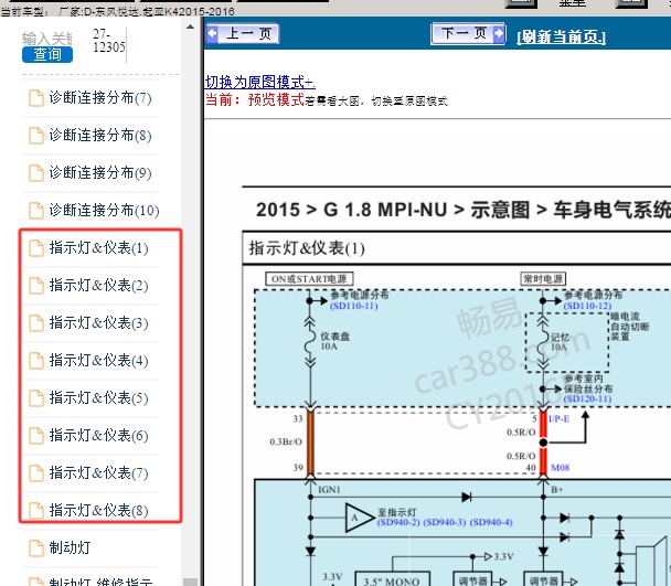 2015年起亚K4 仪表电路图