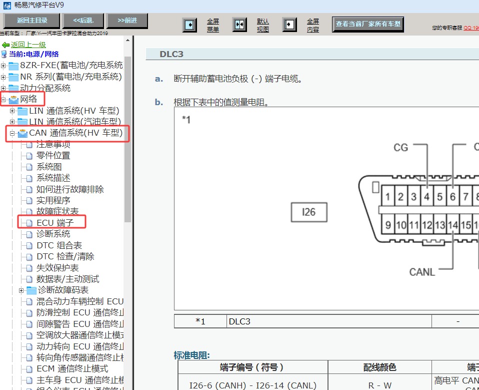2019年丰田卡罗拉混动版OBD诊断接口针脚资料