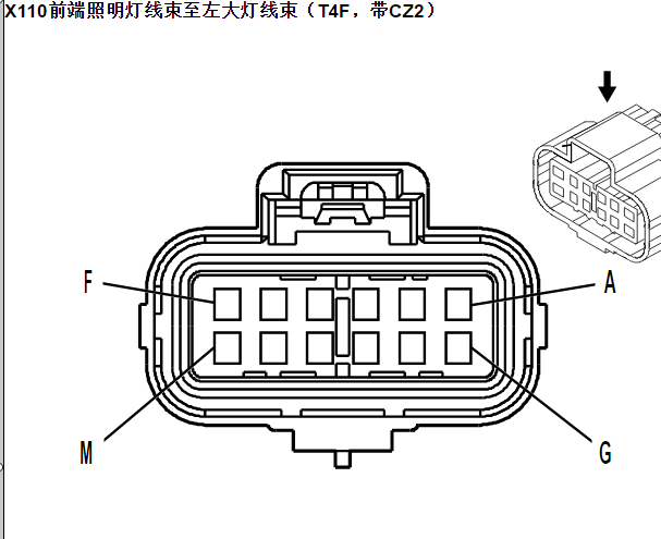 2015年别克君越前照灯线束连接器X110针脚和说明资料