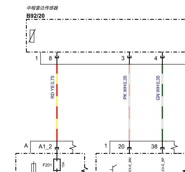 2022年奔驰C200前碰撞雷达电路图