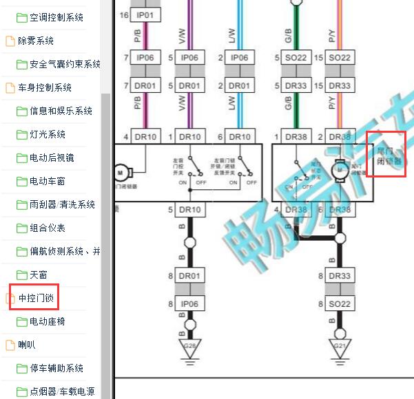 2019年长丰猎豹CS9尾门锁电路图