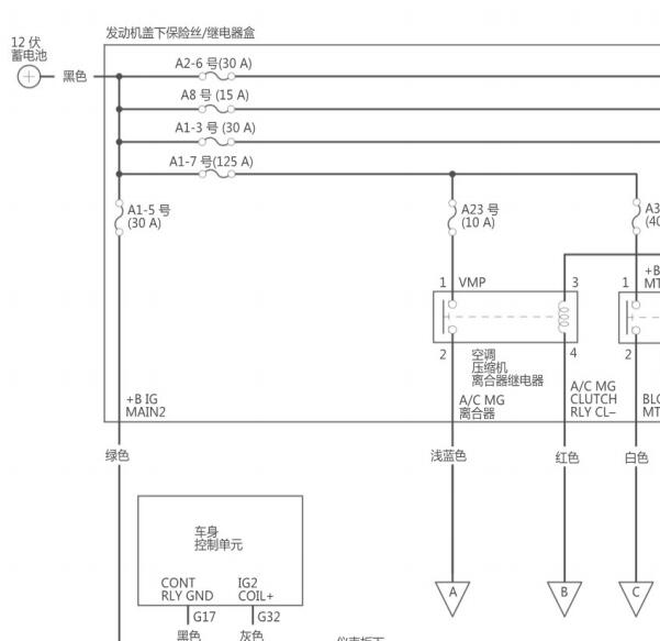 2018年本田CRV空调继电器电路图