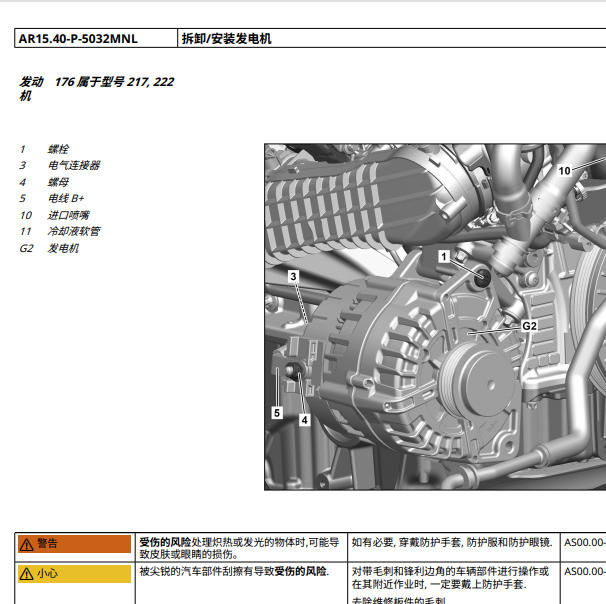 2019年奔驰S560发电机拆装