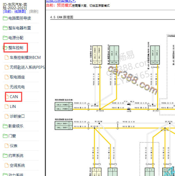 2022-2023年东风风神奕炫CAN电路图
