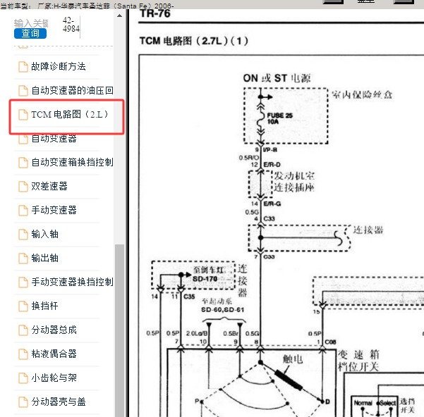 2006年华泰圣达菲变速箱电路图