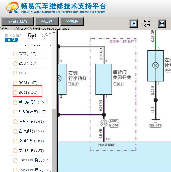 2021-2022年捷途X90尾门开关电路图
