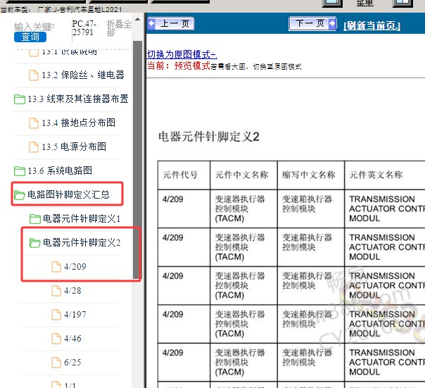 2021年吉利星越L 7DCT变速箱针脚资料
