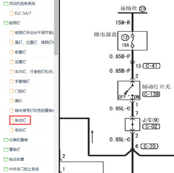 2015-2016年三菱帕杰罗劲畅刹车灯开关电路图