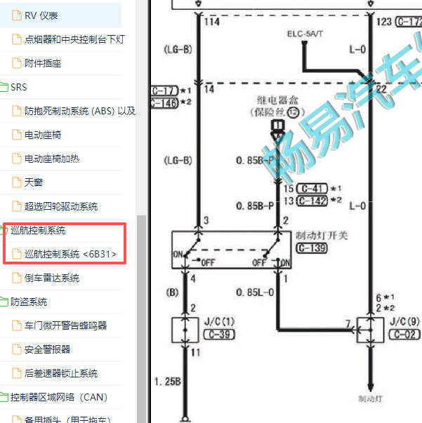 2015-2016年三菱帕杰罗劲畅4线刹车灯电路图