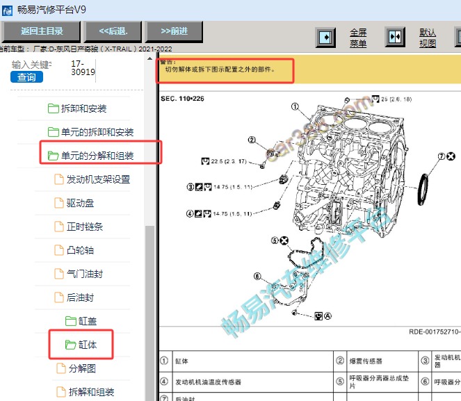 2021-2022年日产奇骏缸体系统资料