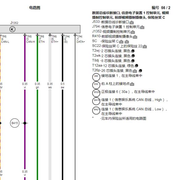 2024年大众途观L前部摄像头电路图