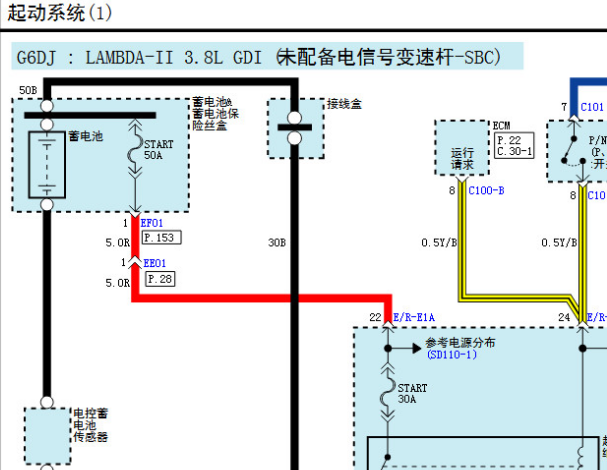 2014年现代雅科仕发动机和起动机电路图