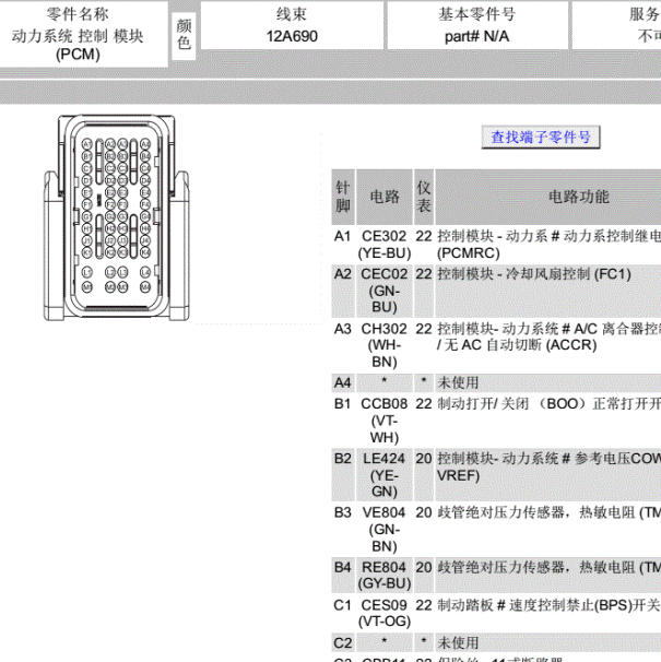 2013年福特蒙迪欧发动机针脚定义