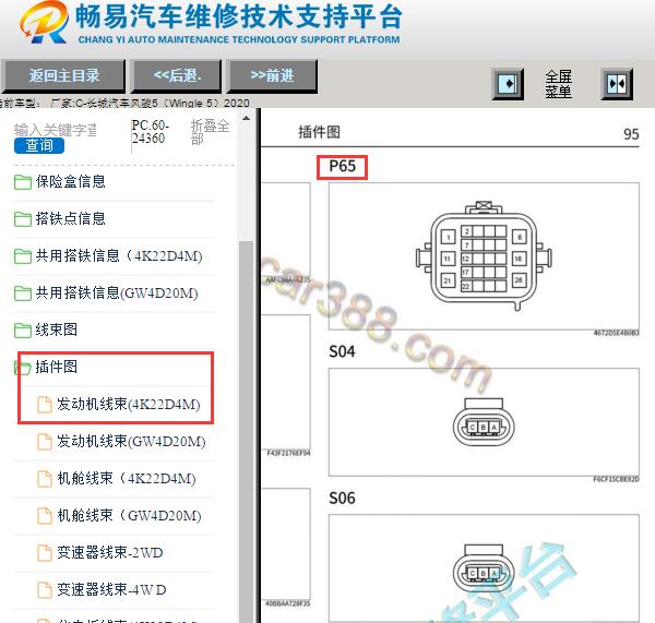 2020年长城风骏5 P65线束针脚图