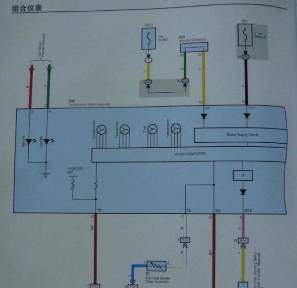 2008年丰田锐志仪表指示灯电路图