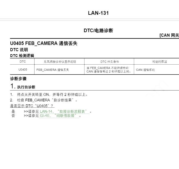 2020年日产启辰星 U0405故障码资料