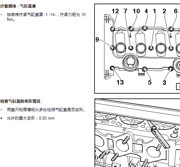 2012年奥迪A6L 发动机缸盖扭矩