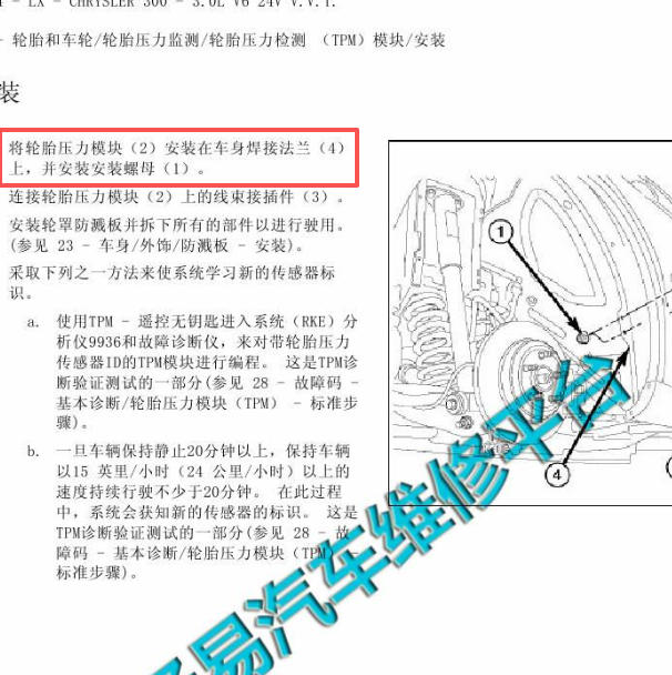 2013年克莱斯勒300C胎压模块安装位置