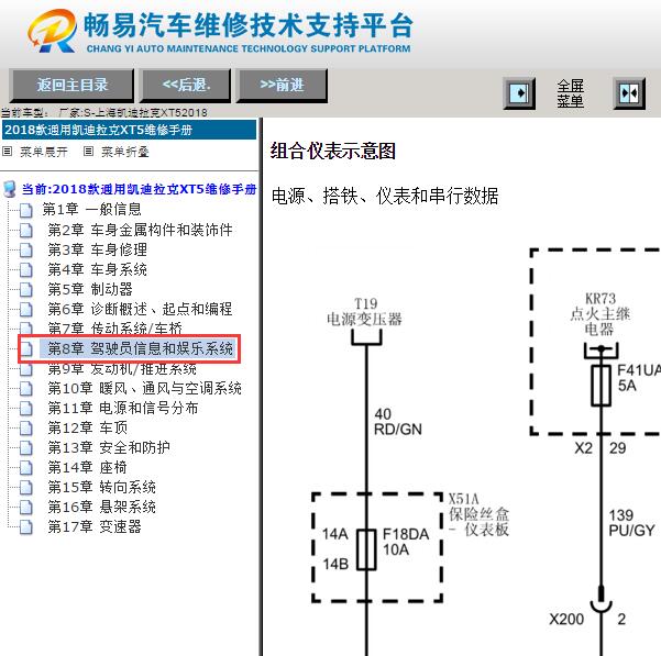 2018年凯迪拉克XT5仪表电路图