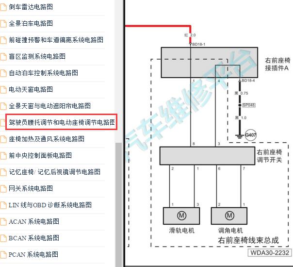2020年广汽传祺GS8座椅调节电路图