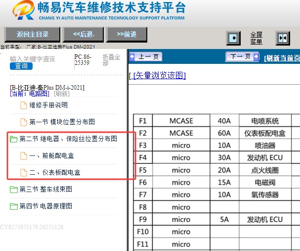 21年比亚迪秦PLUS DM-i保险丝分配资料