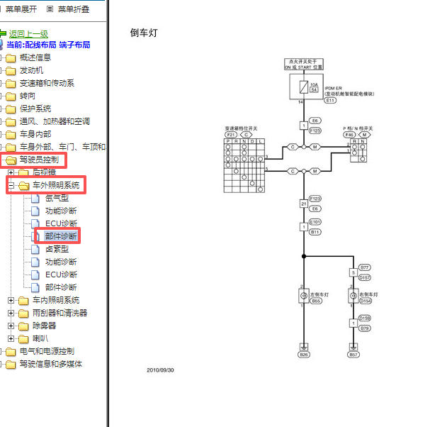 2011-2012年日产逍客倒车灯电路图