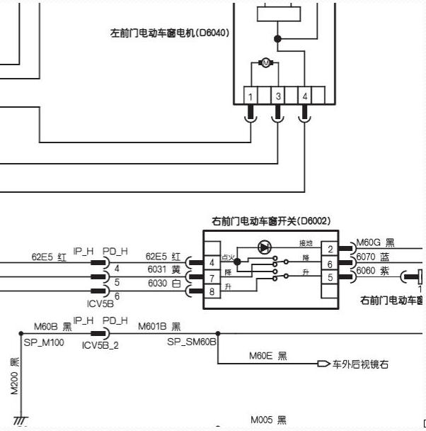 2020年神龙富康ES500右前车窗开关电路图