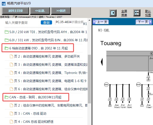 2007年大众途锐变速箱电路图和网络通讯电路图