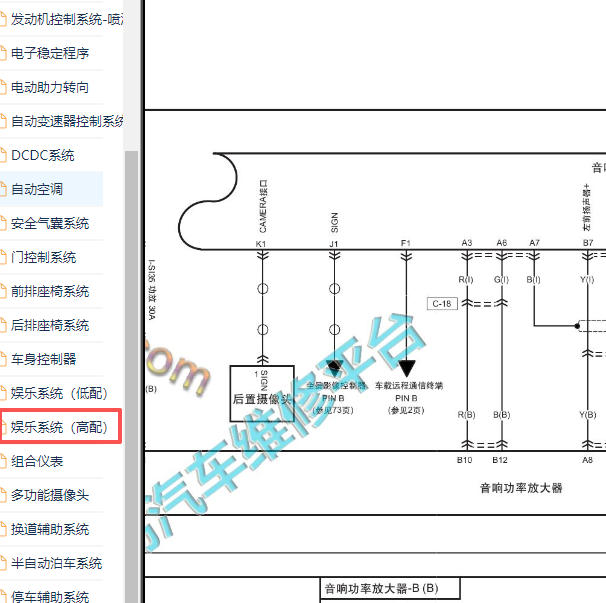 2020-2021年红旗H5倒车摄像头电路图