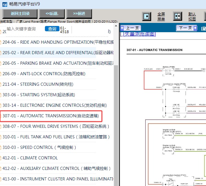 2010-2011年路虎揽胜运动版变速箱电路图