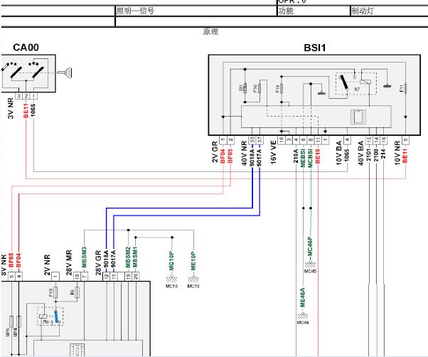 2014年标致408刹车灯电路图