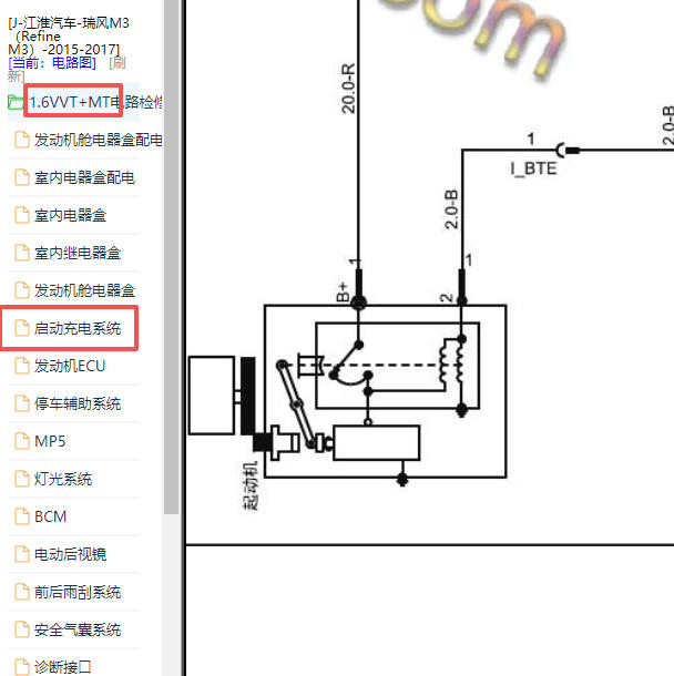 2015-2017年江淮瑞风M3 1.6起动机电路图