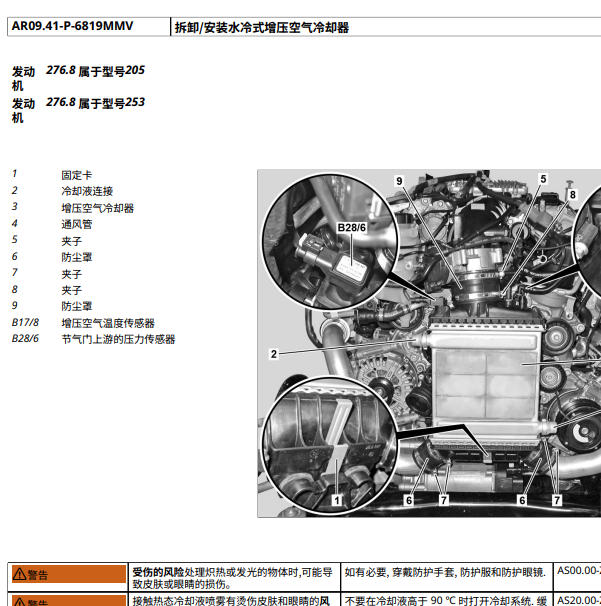 2015年奔驰C450涡轮中冷器位置和拆装