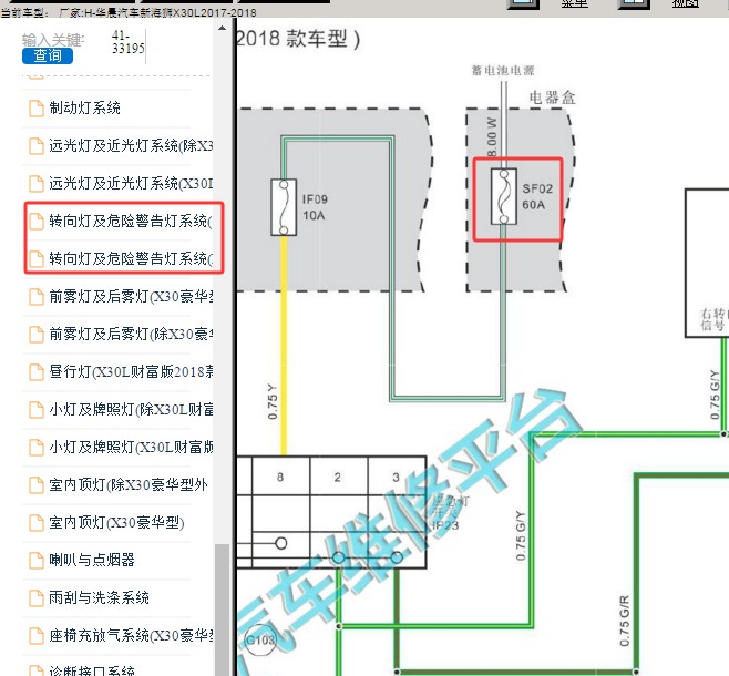 2018年华晨汽车新海狮X30L 转向闪光继电器电路图
