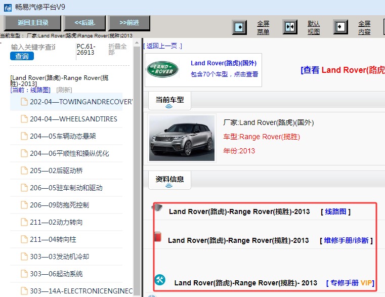 2013年路虎揽胜全车电路图和维修手册资料