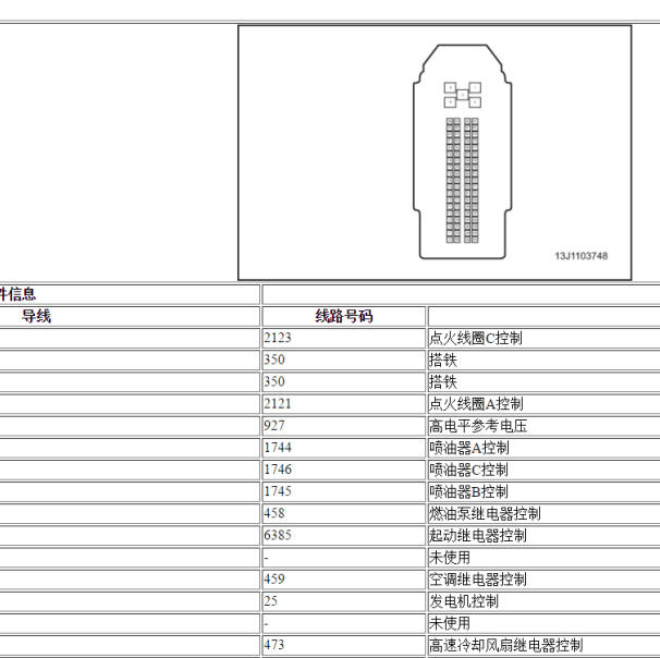 2014年别克凯越发动机针脚定义