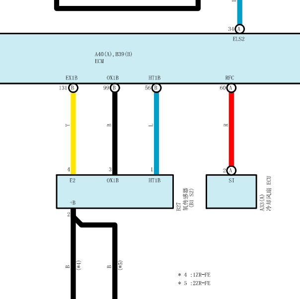2008年丰田卡罗拉发动机中文氧传感器电路图