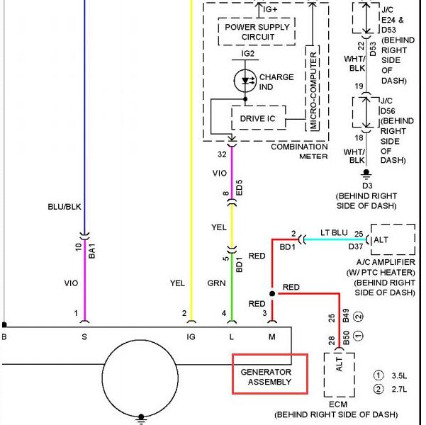 2012年丰田汉兰达发电机电路图
