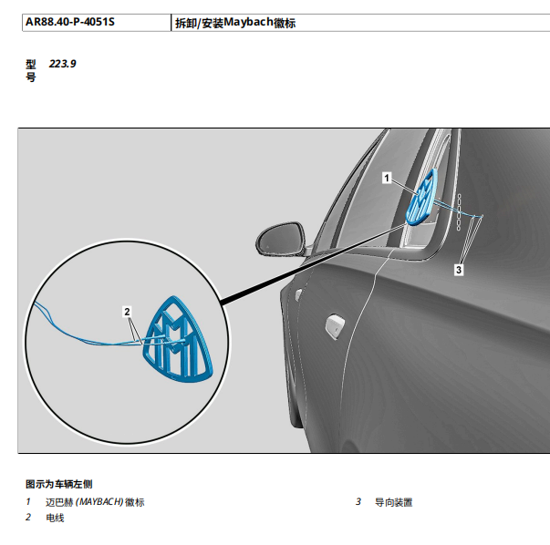 2022年奔驰S480 车后侧徽标维修手册