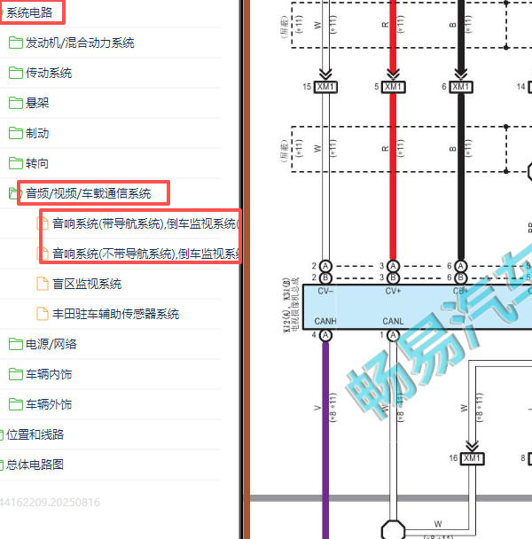 2018年丰田汉兰达倒车影像电路图