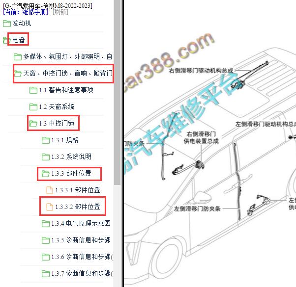 2023年广汽传祺M8右侧滑门控制单元位置