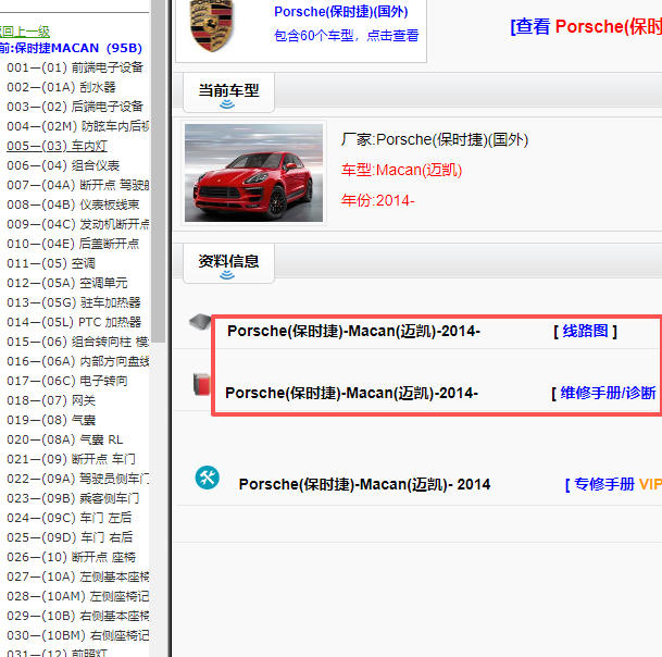 2014年保时捷Macan全车电路图和维修手册
