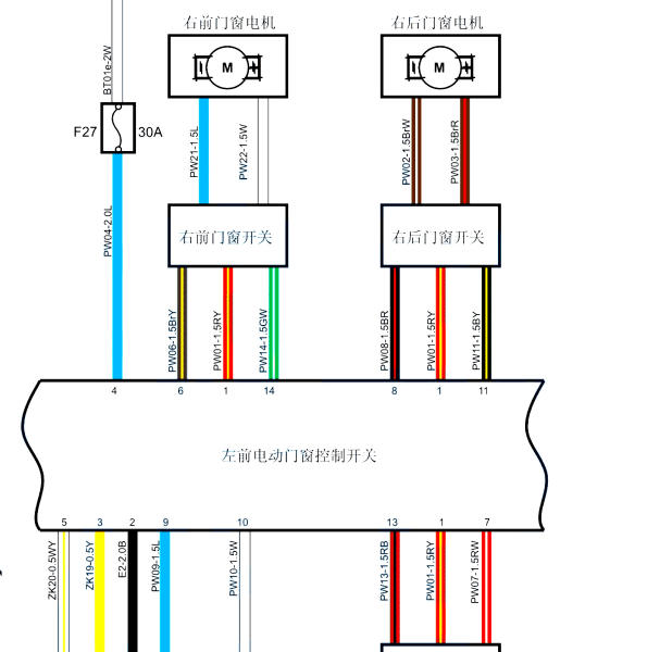 2017年骐铃T5车窗电路图