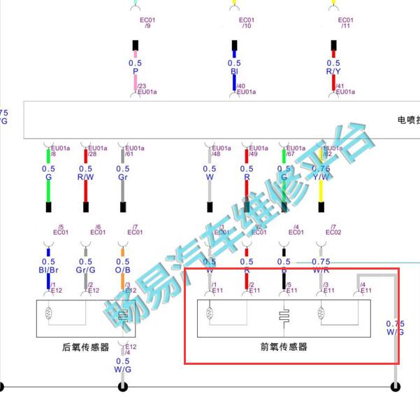 2020-2021年长安逸动Plus 5线前氧传感器电路图