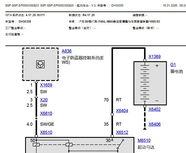 1994年宝马740iL 起动机电路图