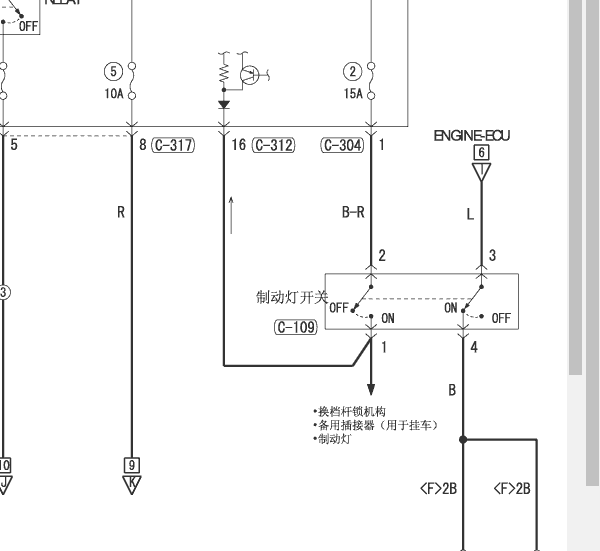 2007年三菱欧蓝德4线刹车开关电路图