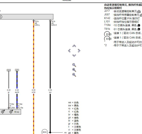 2025年大众朗逸新锐变速箱和排挡杆电路图